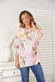 Double Take Floral Round Neck Three-Quarter Sleeve Top - Trendsi - Flyclothing LLC
