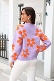 Floral Print Round Neck Dropped Shoulder Pullover Sweater - Trendsi - Flyclothing LLC