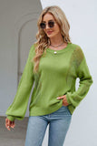 Openwork Round Neck Dropped Shoulder Knit Top - Trendsi - Flyclothing LLC