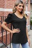 Round Neck Ruffle Trim Short Sleeve T-Shirt - Trendsi - Flyclothing LLC