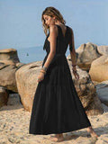 V-Neck Tie Shoulder Crochet Maxi Dress - Trendsi - Flyclothing LLC