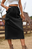 Drawstring Waist Slit Denim Skirt - Trendsi - Flyclothing LLC