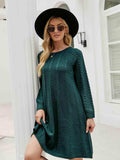 Cable-Knit Long Sleeve Sweater Dress - Trendsi - Flyclothing LLC