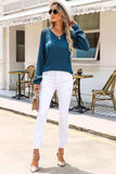 V-Neck Raglan Sleeve Knit Top - Trendsi - Flyclothing LLC