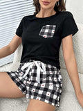 Plaid Heart Top and Shorts Lounge Set - Trendsi - Flyclothing LLC