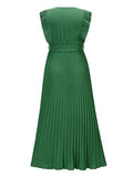 Tied Surplice Cap Sleeve Pleated Dress - Trendsi - Flyclothing LLC