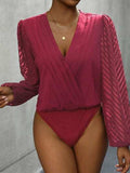 Ruched Surplice Long Sleeve Bodysuit - Trendsi - Flyclothing LLC