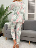 Tie-Dye Round Neck Top and Drawstring Pants Lounge Set - Trendsi - Flyclothing LLC