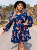 Plus Size V-Neck Long Sleeve Dress - Trendsi - Flyclothing LLC