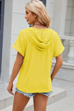 Eyelet Drawstring Hooded Short Sleeve Blouse - Trendsi - Flyclothing LLC