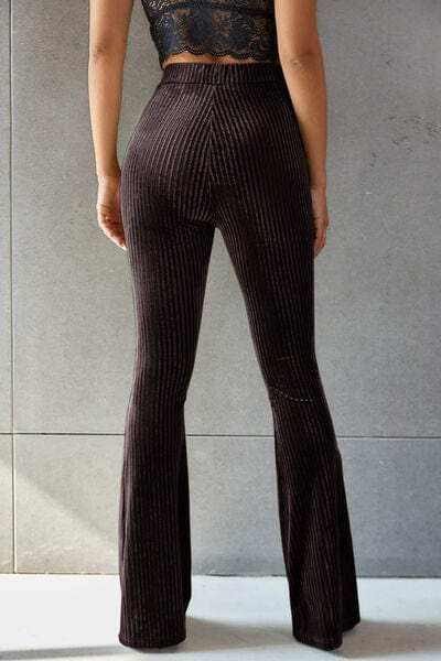 Ribbed High Waist Flare Pants - Trendsi - Flyclothing LLC