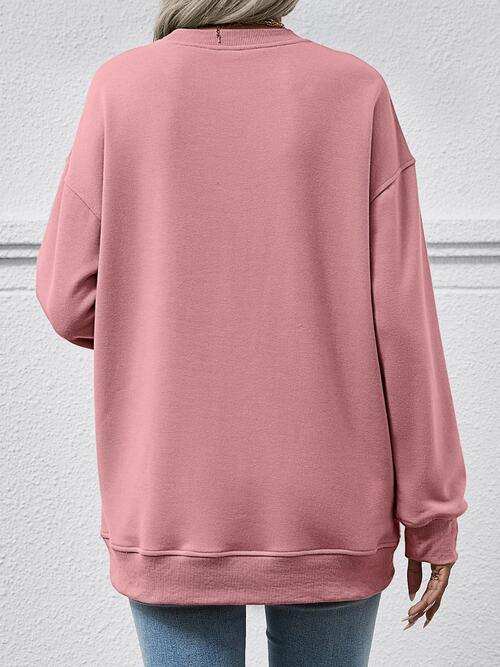 Round Neck Long Sleeve Sweatshirt - Trendsi - Flyclothing LLC