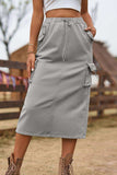 Drawstring Waist Slit Denim Skirt - Trendsi - Flyclothing LLC