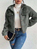 Fuzzy Button Up Collared Neck Jacket - Trendsi - Flyclothing LLC