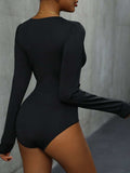 Lace Detail Plunge Long Sleeve Bodysuit - Trendsi - Flyclothing LLC