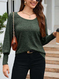Ribbed Round Neck Lantern Sleeve Knit Top - Trendsi - Flyclothing LLC