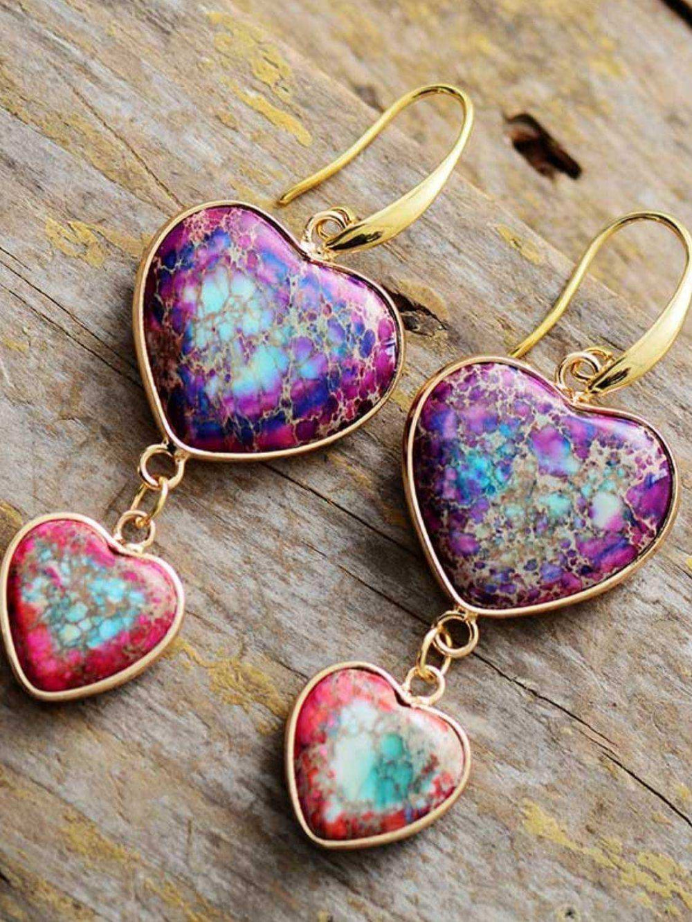 Heart Shape Imperial Jasper Dangle Earrings - Trendsi - Flyclothing LLC
