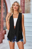 Eyelet Open Front Sleeveless Cardigan - Trendsi - Flyclothing LLC