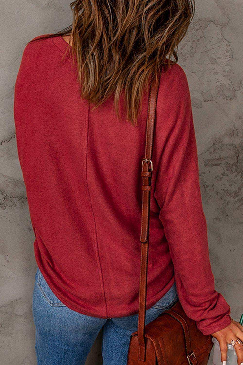 Seam Detail Round Neck Long Sleeve Top - Trendsi - Flyclothing LLC