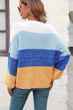 Round Neck Color Block Ribbed Pullover Sweater - Trendsi - Flyclothing LLC