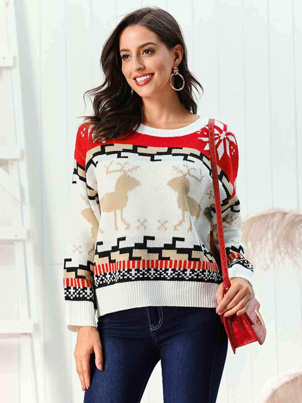 Reindeer Round Neck Sweater - Trendsi - Flyclothing LLC