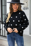 Polka Dot Round Neck Dropped Shoulder Sweater - Trendsi - Flyclothing LLC