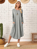 Pocketed Round Neck Long Sleeve Tee Dress - Trendsi - Flyclothing LLC
