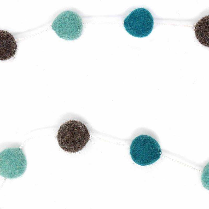Hand Crafted Felt from Nepal: Pom Pom Garlands, Grey/Blue - Global Groove Direct - Flyclothing LLC