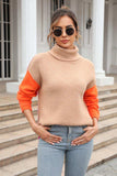 Color Block Turtleneck Slit Sweater - Trendsi - Flyclothing LLC