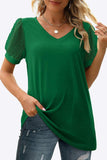 Swiss Dot Puff Sleeve V-Neck Tee - Trendsi - Flyclothing LLC