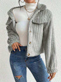 Fuzzy Button Up Collared Neck Jacket - Trendsi - Flyclothing LLC