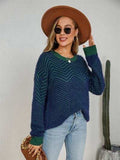 Striped Round Neck Dropped Shoulder Sweater - Trendsi - Flyclothing LLC