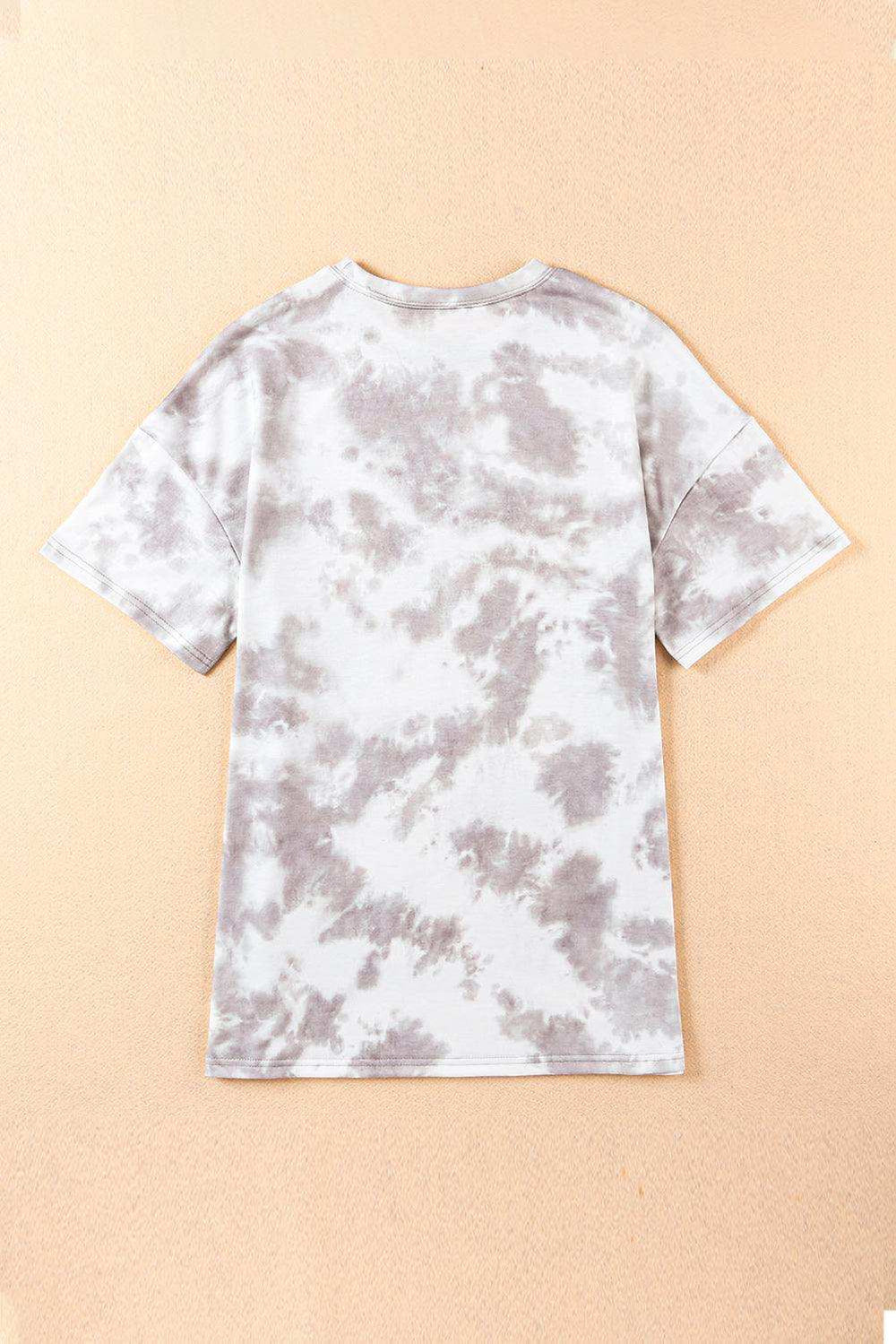 Tie-Dye Round Neck Short Sleeve Tunic Tee - Trendsi - Flyclothing LLC