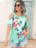 Floral Cold-Shoulder Short Sleeve Top - Trendsi - Flyclothing LLC