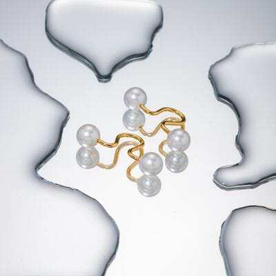 Stainless Steel Imitation Pearl Cuff Earrings - Trendsi - Flyclothing LLC