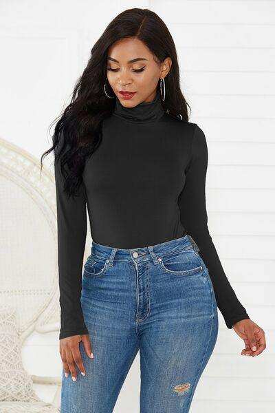Turtleneck Long Sleeve Bodysuit - Trendsi - Flyclothing LLC