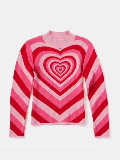 Heart Mock Neck Long Sleeve Sweater - Trendsi - Flyclothing LLC