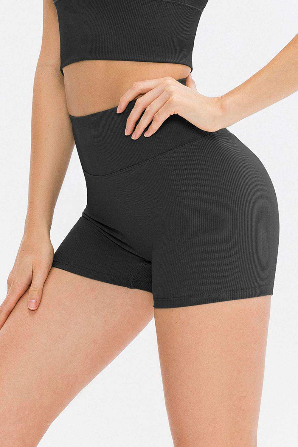 Slim Fit Wide Waistband Sports Shorts - Trendsi - Flyclothing LLC