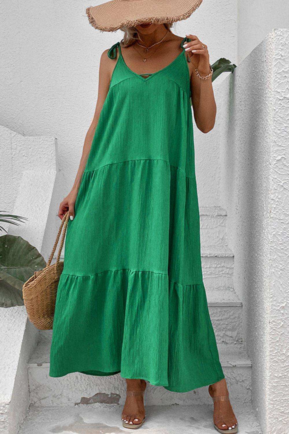 Tie-Shoulder Tiered Maxi Dress - Trendsi - Flyclothing LLC