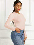 Round Neck Long Sleeve Bodysuit - Trendsi - Flyclothing LLC