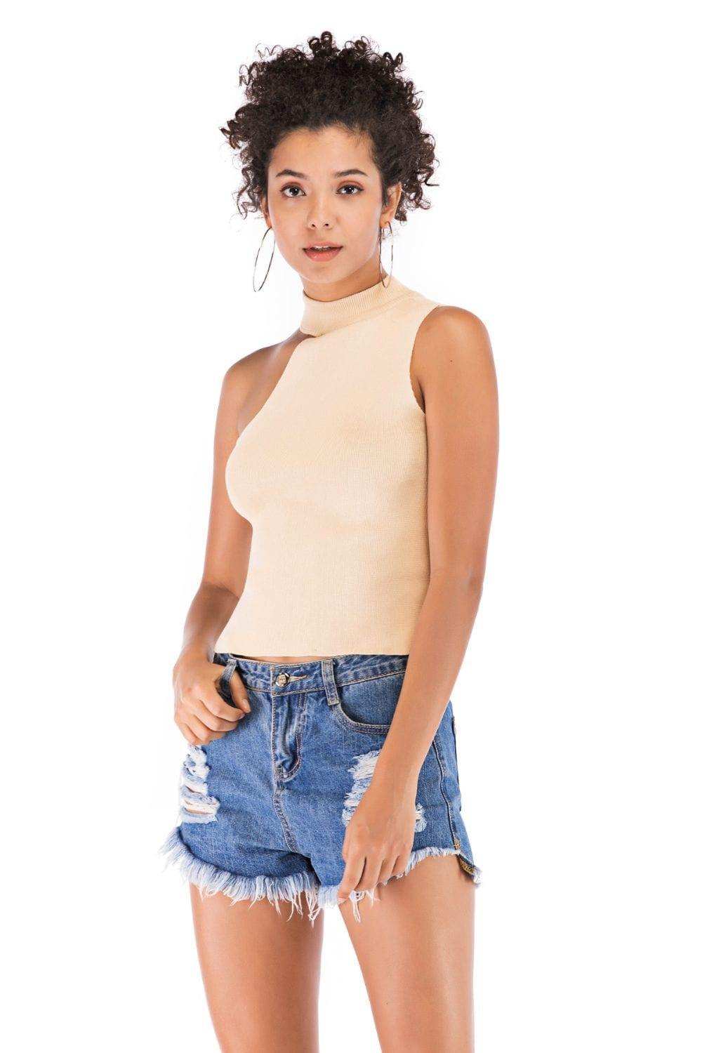 Asymmetrical Sleeveless Rib-Knit Top - Trendsi - Flyclothing LLC