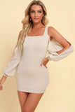 Square Neck Split Sleeve Mini Dress - Trendsi - Flyclothing LLC