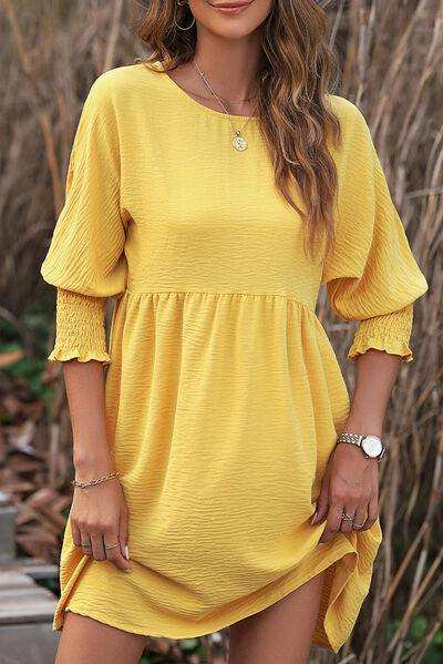 Round Neck Lantern Sleeve Mini Dress - Trendsi - Flyclothing LLC