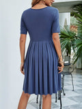 Pleated V-Neck Short Sleeve Tee Dress - Trendsi - Flyclothing LLC