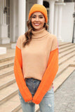 Color Block Turtleneck Slit Sweater - Trendsi - Flyclothing LLC