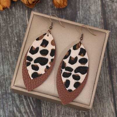 Leaf Shape Leather Dangle Earrings - Trendsi - Flyclothing LLC