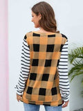 Plaid Striped Round Neck Long Sleeve T-Shirt - Trendsi - Flyclothing LLC