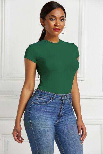 Round Neck Short Sleeve Bodysuit - Trendsi - Flyclothing LLC