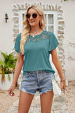 Spliced Lace Flutter Sleeve Top - Trendsi - Flyclothing LLC
