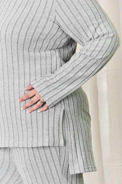 Basic Bae Full Size Ribbed High-Low Top and Wide Leg Pants Set - Trendsi - Flyclothing LLC